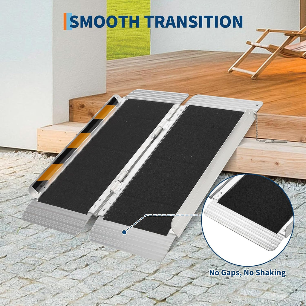 Aluminum Portable Wheelchair Ramp Folding Ramp w/Non-Slip Surface, Threshold for Home Steps, Scooter for Car, Doorways, Curbs & Stairs, 600 Lbs Capacity