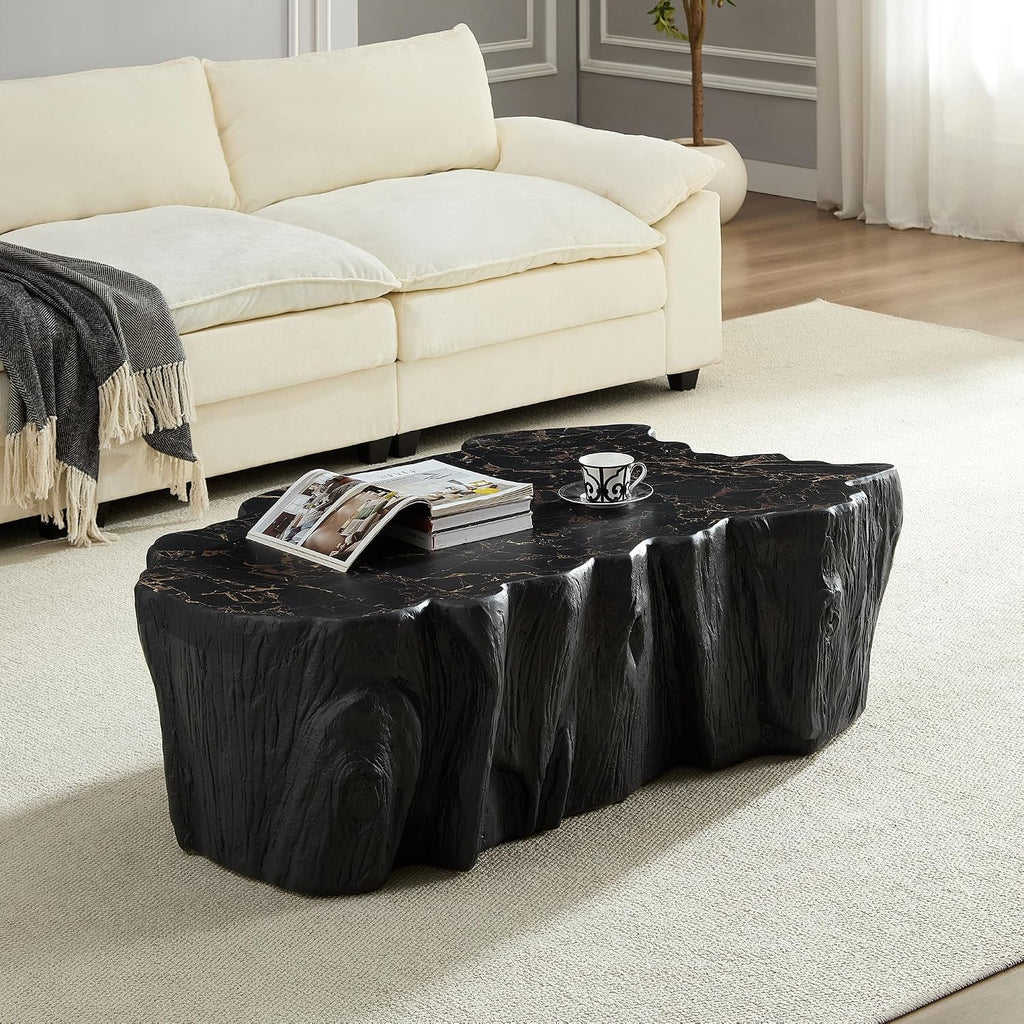 WILLIAMSPACE 48.62' Irregular Coffee Table with Tree Root Design for Living Room, Modern Luxury Fiberglass Center Table with Unique Shape, Accent End Tea Table for Apartment, No Need Assembly (Black)