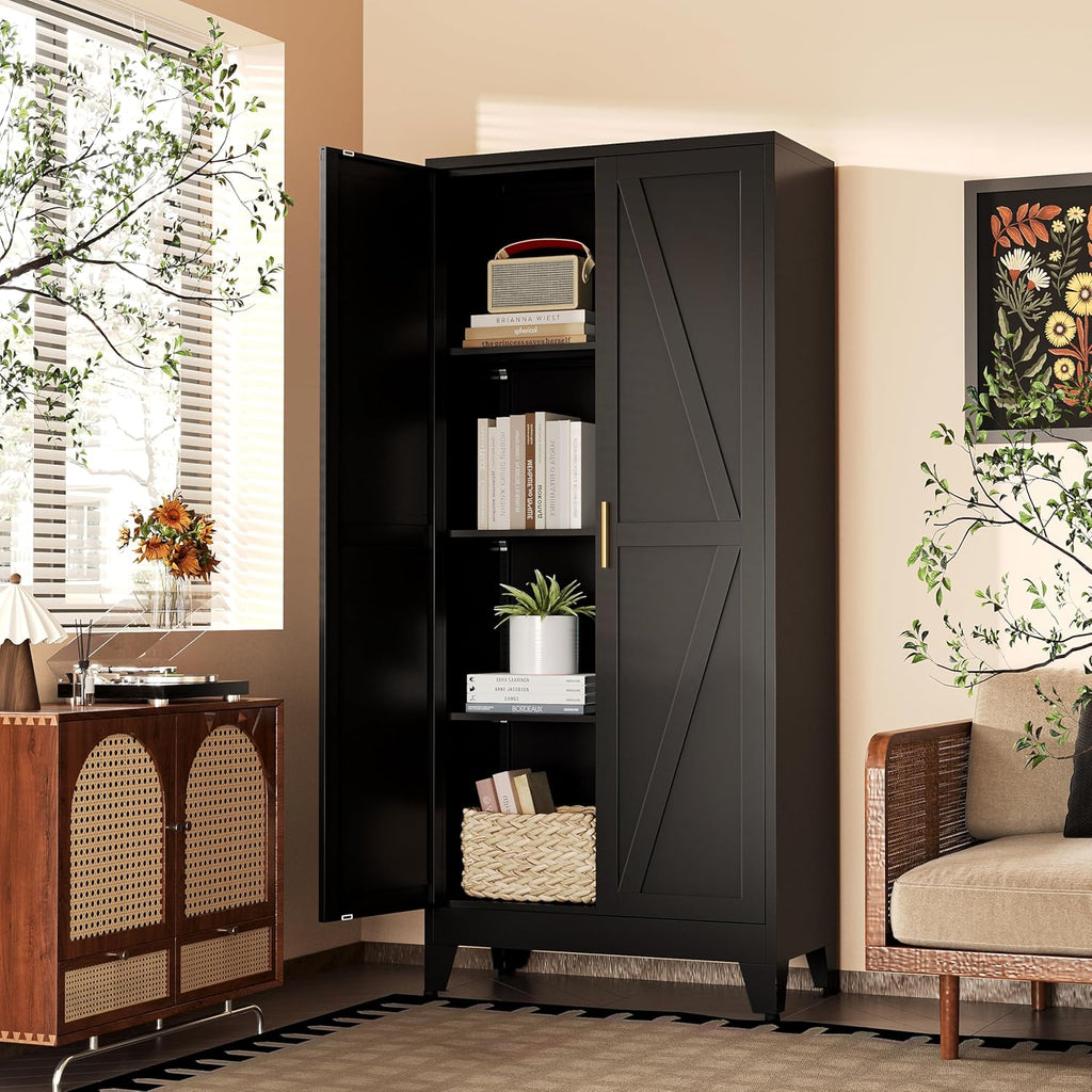 61'H Black Pantry Kitchen Cabinet with Doors,Black Storage Cabinets,Freestanding Pantry Cabinet,Farmhouse Food Storage Cabinets,Tall and Large Pantry Cabinets for Kitchen, Dining Room, Living Room