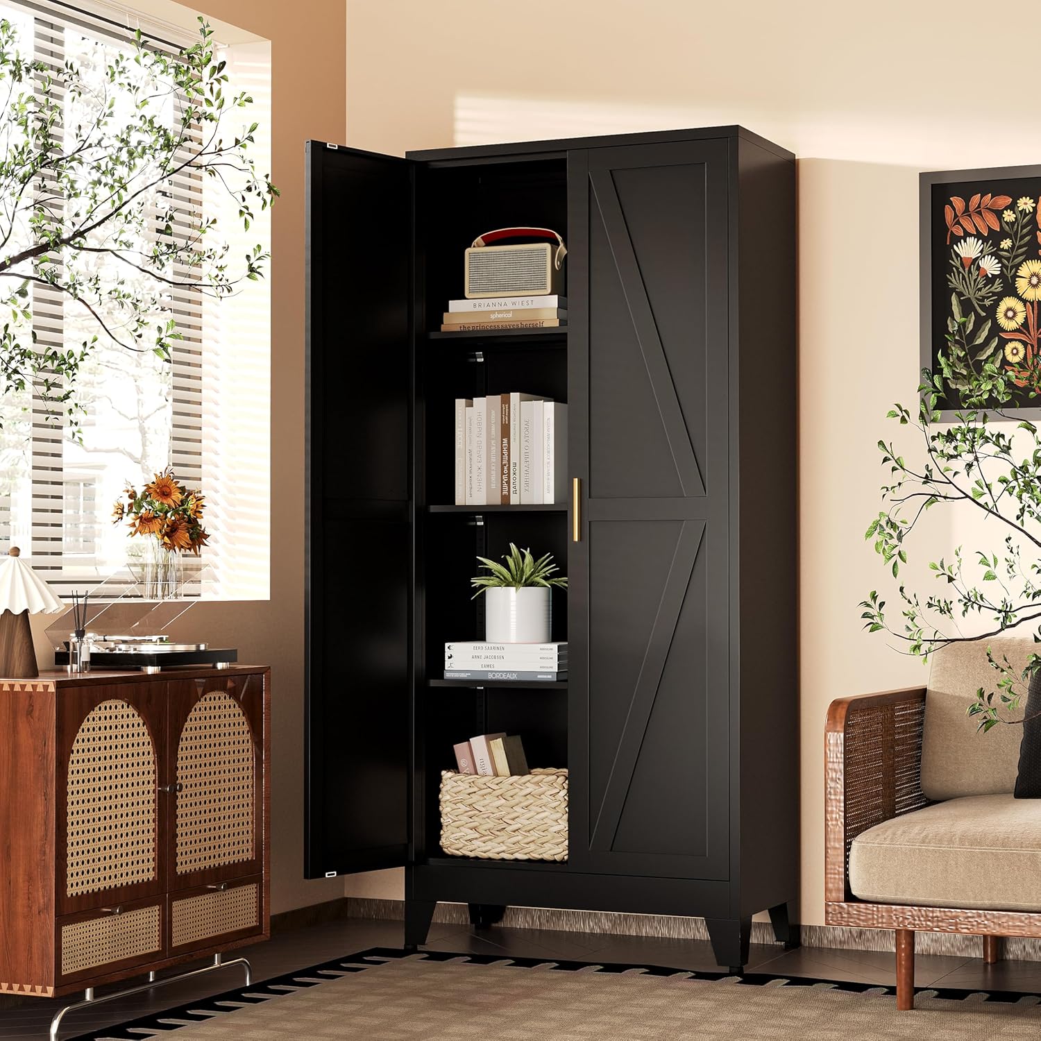 61'H Black Pantry Kitchen Cabinet with Doors,Black Storage Cabinets,Freestanding Pantry Cabinet,Farmhouse Food Storage Cabinets,Tall and Large Pantry Cabinets for Kitchen, Dining Room, Living Room
