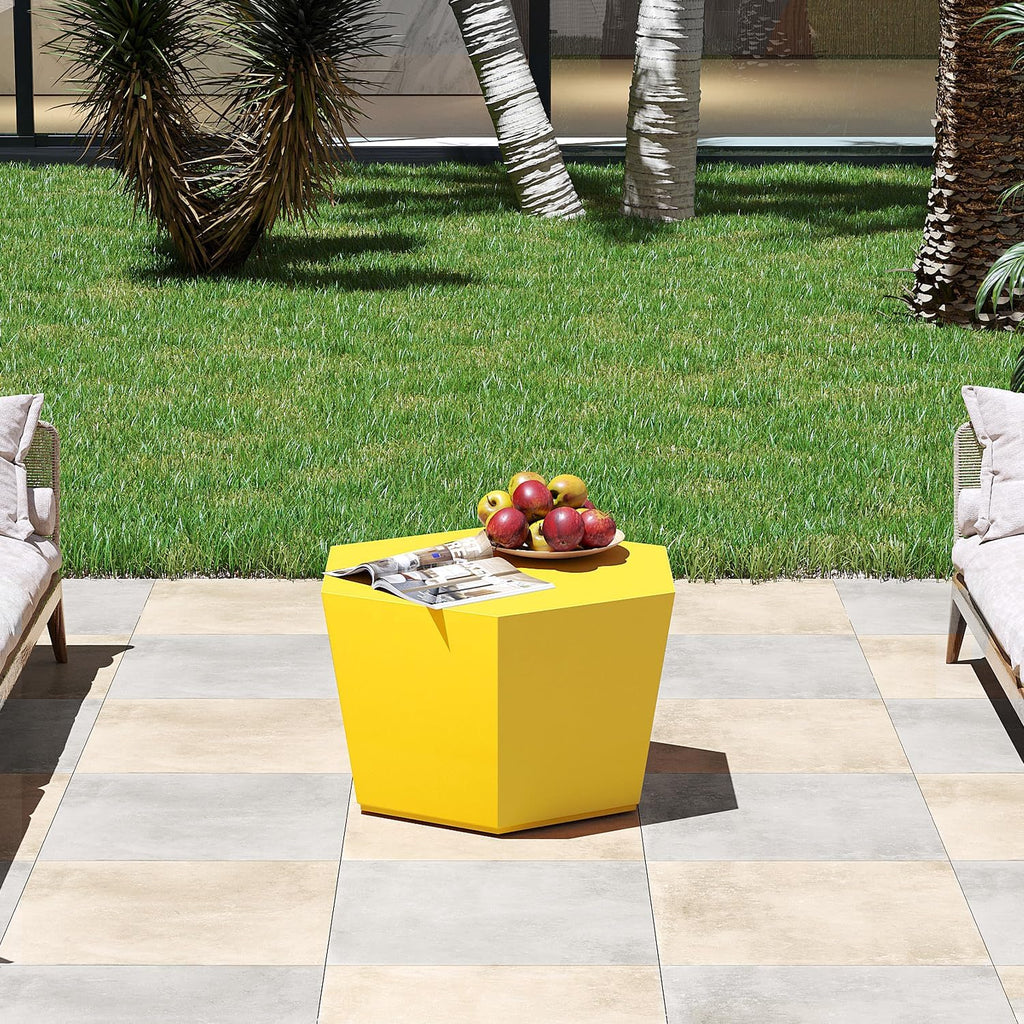 Patio Watcher 28' Modern Hexagon Coffee Table, Light Concrete Textured Center Table for Living Room, Accent Coffee Tea Table for Apartment, 28'×24'×15', No Assembly, Lemon Yellow
