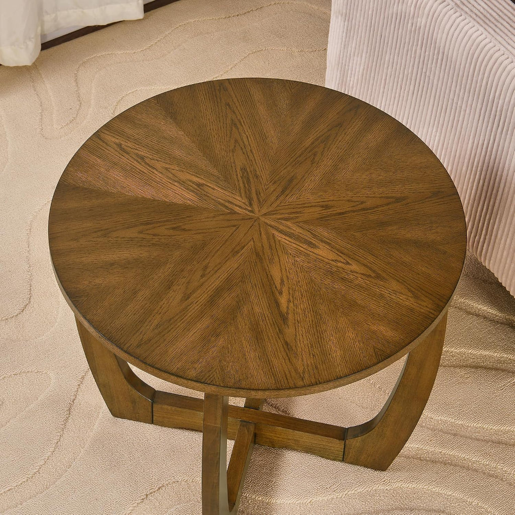 Round End Table, Rustic Farmhouse Side Table with Criss-Cross Wood Legs, Accent Furniture for Family, Dinning or Living Room, Small Coffee Table for Small Spaces, Vintage Brown