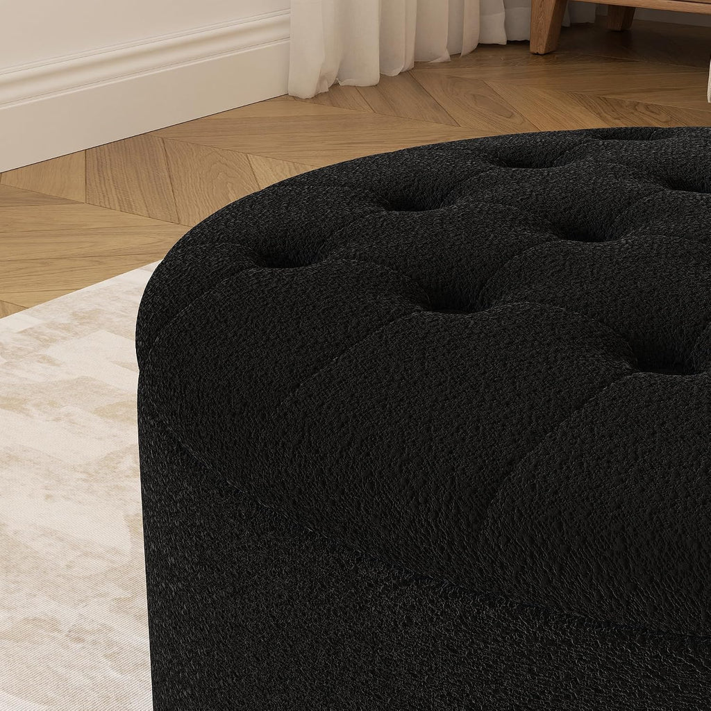 30 Inch Round Storage Ottoman,Modern Tufted Ottomans,Circular Coffee Table with Removable Top,Upholstered Large Ottoman with Storage Footrest Stool for Bedroom Living Room (Teddy Black)