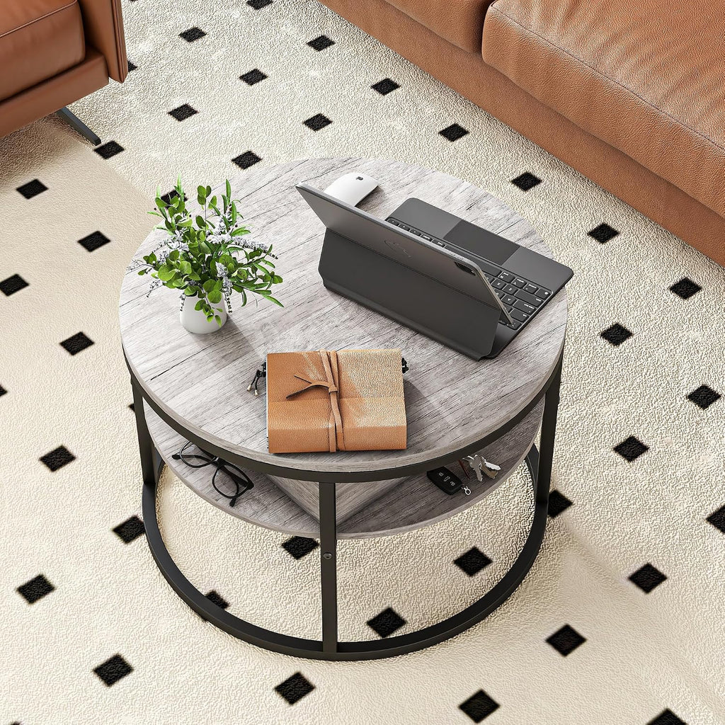 Round Coffee Table with Storage,Lift Top Coffee Table for Living Room Reception Room,2 Tier Small Round Table Dining Center,Grey