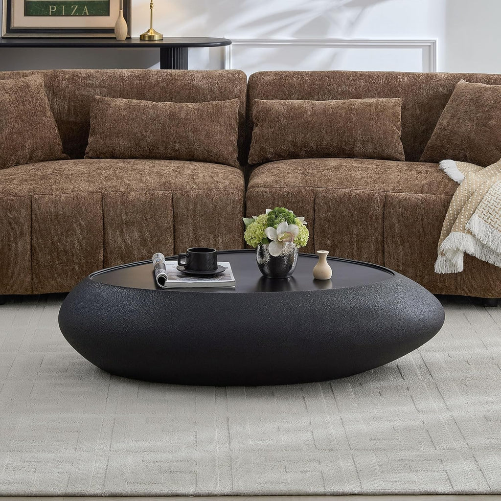 Faux Rock Coffee Table with Lightly Rought Rock Design,Irregular Drum Coffee Table Fiberglass Accent Stone-Like Central Table for Living Room,No Assembly