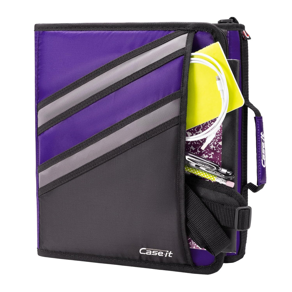 Case-it The Z Shape Zipper 6 Piece Casepack - Two s in One - Double Sided 1.5 Inch D-Ring - Multiple Pockets - 500 Page Capacity - Comes with Shoulder Strap, Deep Purple, Z-176, 6 Piece casepack