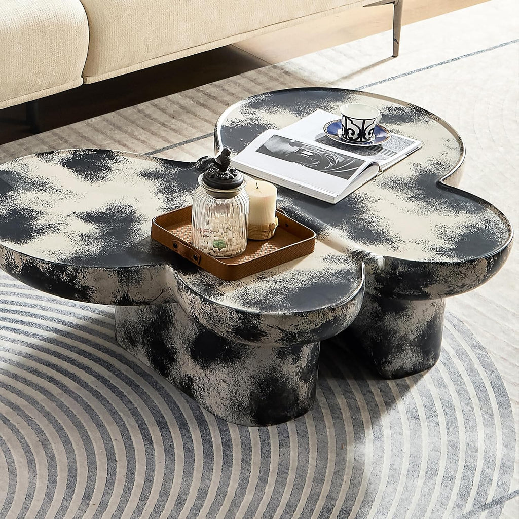 Large 47-inch Modern Glass Top Coffee Table, Mid-Century Light Gray & Black Accent Table for Spacious Living Room, Lounge or Office (L.Gray + Black)