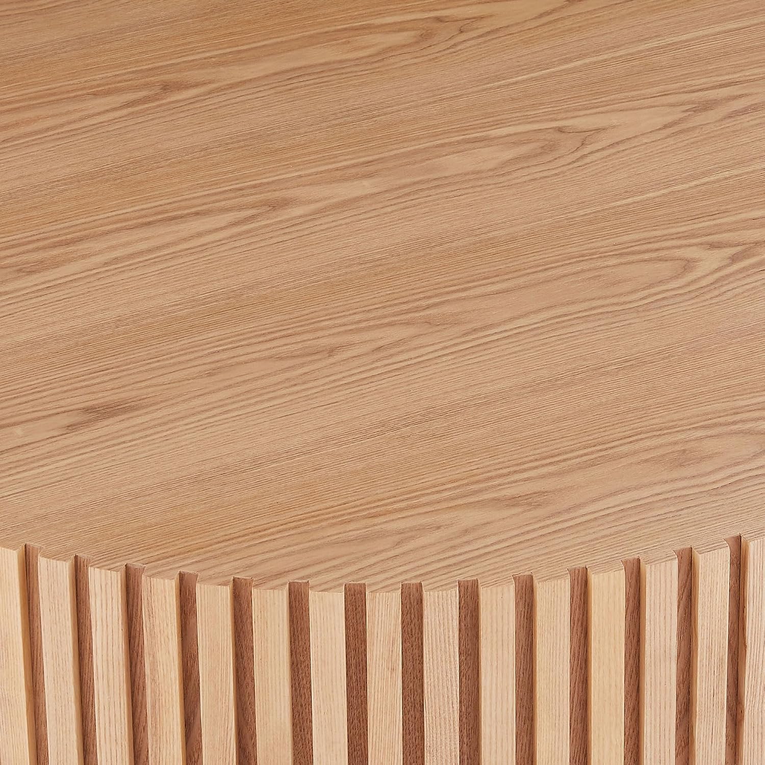 31.49' Round Coffee Table Wood, Modern Unique Oak Circle Coffee Table, Contemporary Drum Wooden Fluted Coffee Table Side Center Table for Living Room,Apartment,Office, Natural Ash
