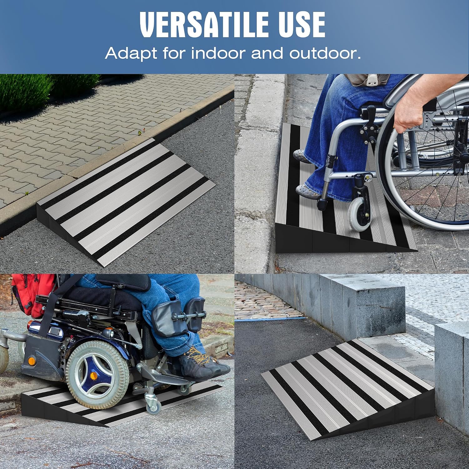 6' Rise Modular Threshold Ramp for Doorways, Stable Wheelchair Ramp for Home Steps, Aluminum Door Ramp and Curb Ramp for Scooters, Power Chairs, Cars, 1100LBS Load Capacity