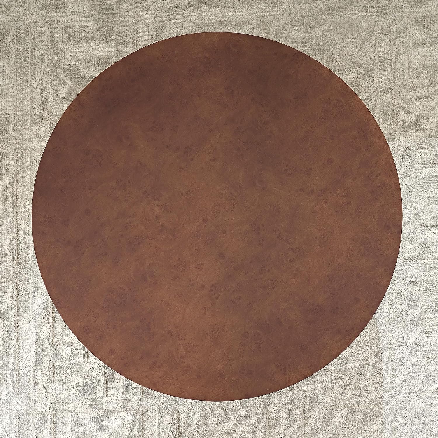 31.49'' Round Coffee Table Modern Wood Coffee Table for Living Room, Contemporary Circle Drum Pedestal Style, Faux Burl Wood Veneer Pattern, Easy Assembly, Walnut