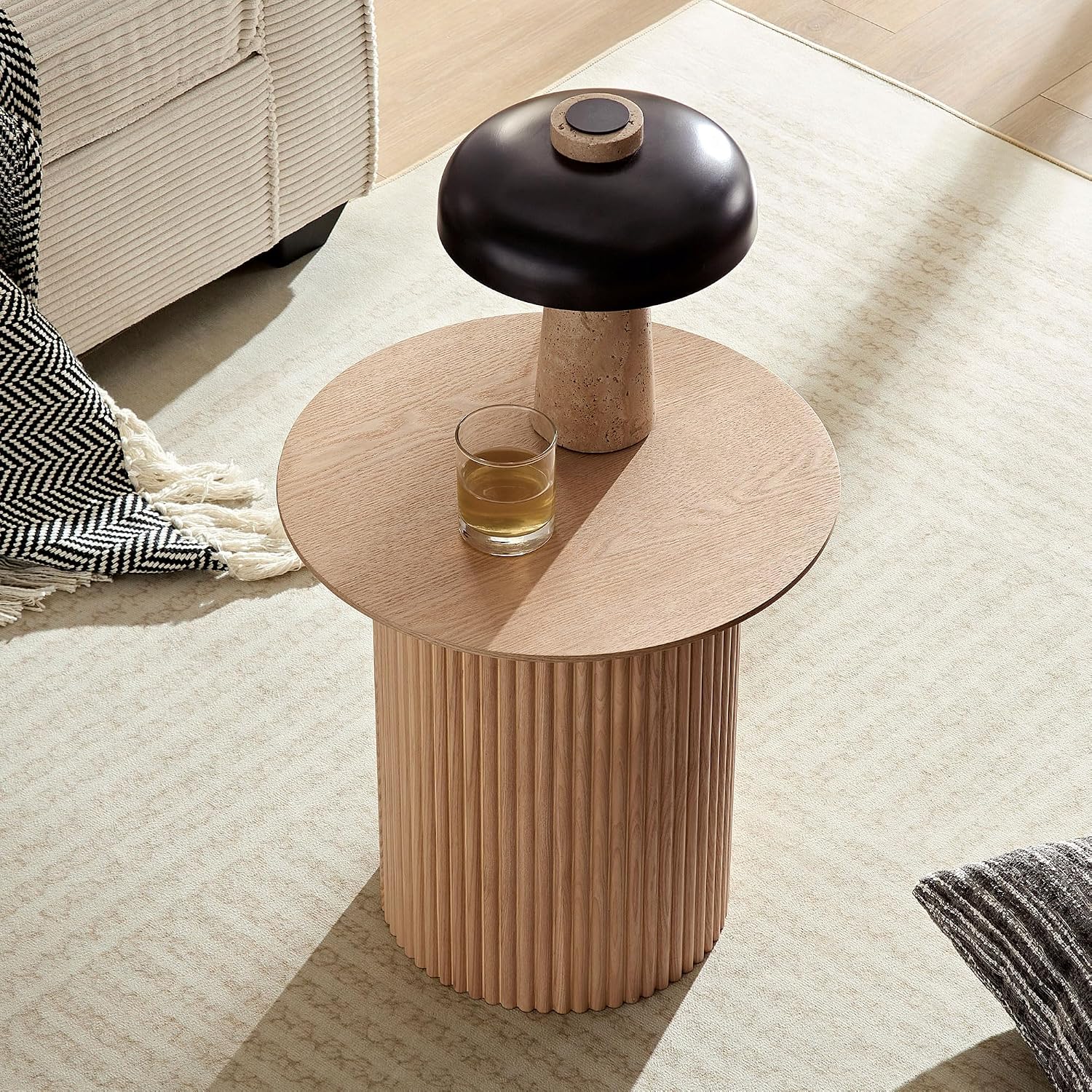 KEVINSPACE 17.71' Accent Side/End Table, Round Side Table Sofa Table Bedside Table for Small Spaces Nightstand for Living Room, Bedroom,Stable Frame, Easy Assembly Natural