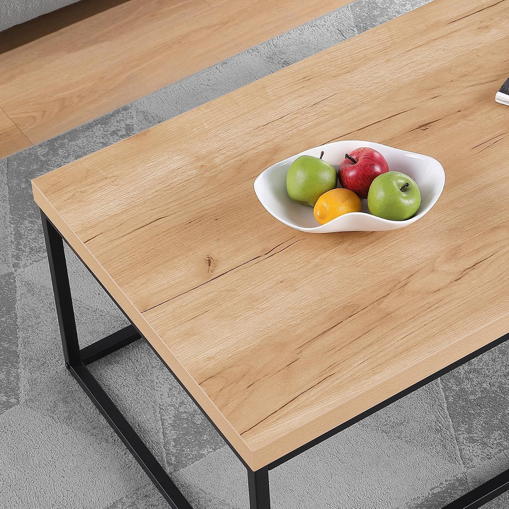 CENSI 47 Inch Oak Coffee Table for Living Room, Modern Industrial Center Table with Extra Thick 40mm Wood Top, Natural White Oak Finish, Rectangle Cocktail Table