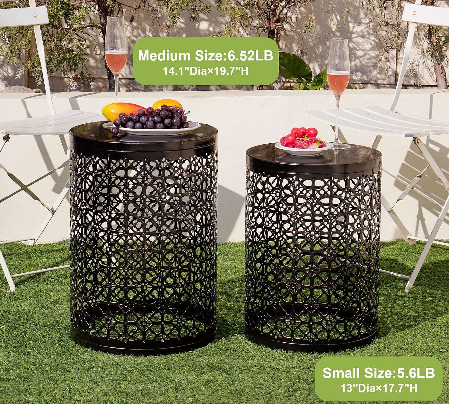 HFHOME Set of 3 Heavy-Duty Round End Table, Side Table, Coffee Table for Indoor Multifunctional Use, Outdoor Decorative Garden Stool Plant Stand-Bronze