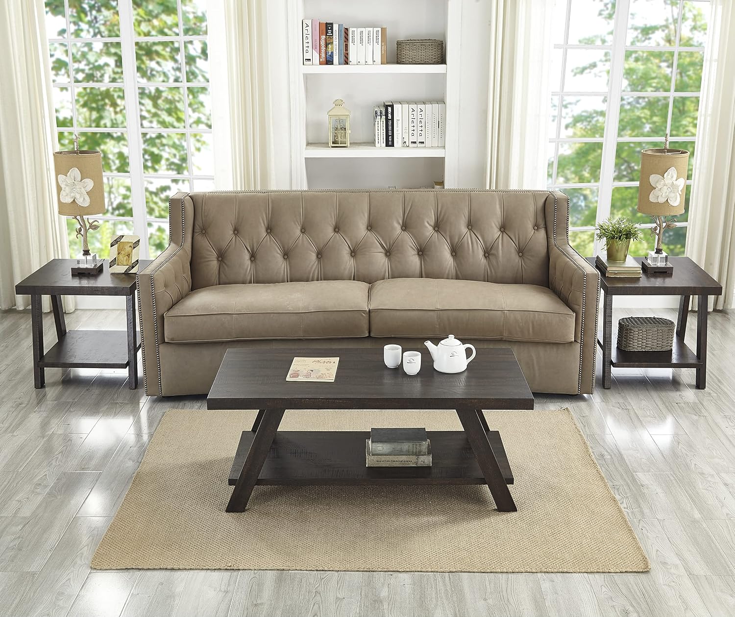 3-Piece Living Room Table Set, Coffee Table& Two End Tables, Side Table with Wood Storage Shelf for Living Room, Bedroom (Espresso, 48' L x 24' W x 19' H)