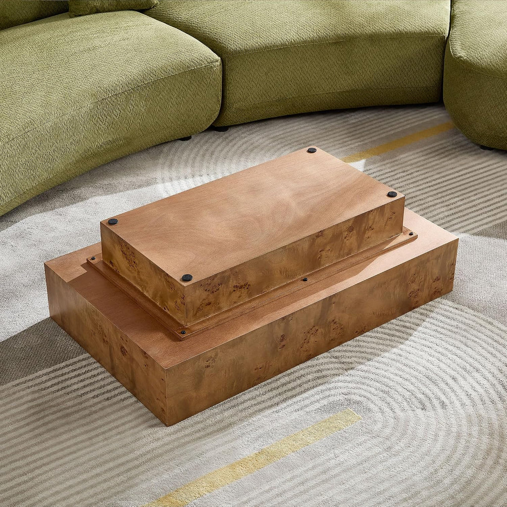 43.31' Rectangle Coffee Table for Living Room Burl Wood Coffee Table Farmhouse Rustic Vintage Wooden Center Table with Pedestal for Apartment,Walnut