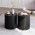 POVISON Fluted Side Set of 2, 20.08' Round End Side Table with Fluted Design for Living Room Bedroom Office, Black