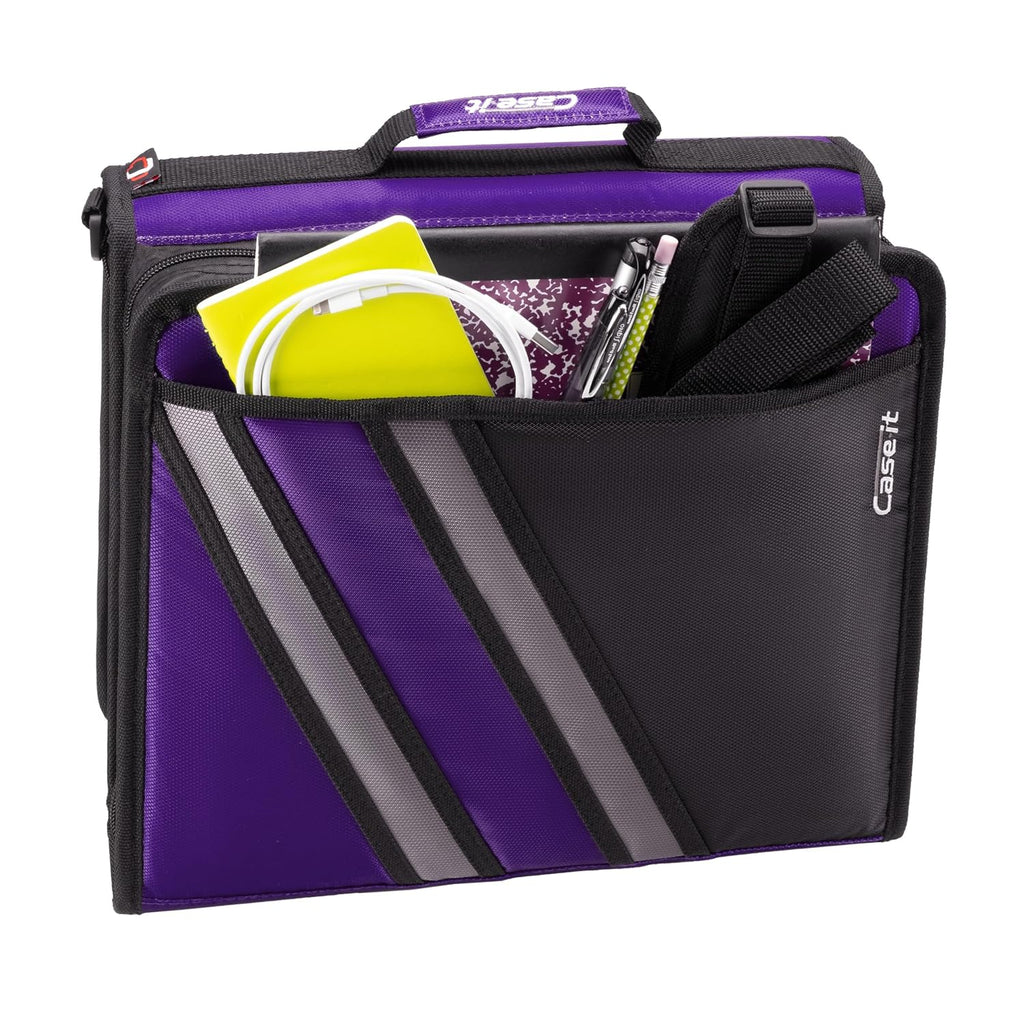 Case-it The Z Shape Zipper 6 Piece Casepack - Two s in One - Double Sided 1.5 Inch D-Ring - Multiple Pockets - 500 Page Capacity - Comes with Shoulder Strap, Deep Purple, Z-176, 6 Piece casepack