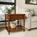 Large End Table with Drawer and Storage Shelf, Solid Wood Sofa Side Table, Slim Beside Table,Telephone for Small Spaces, Living Room, 22.8'L x 22.8'W x 24'H ,No-Tools Assembly,Caramel Brown CJZC008DR