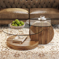Modern Glass Coffee Table,Small Round Coffee Tables, 42' 3-Tier Circle Wood Coffee Table for Living Room Rustic Circle Center Cocktail Table with Tempered Glass, Unique Accent Table for Small Spaces