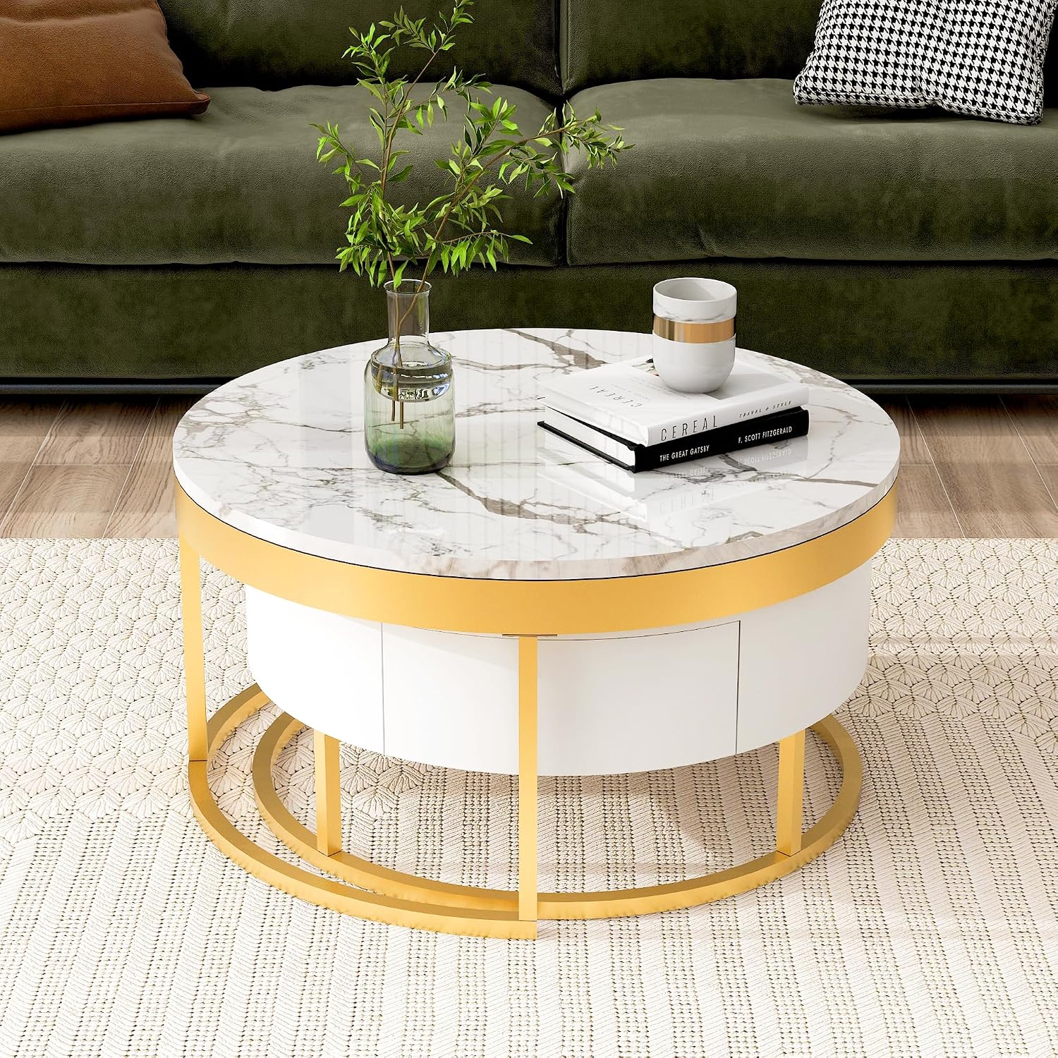 31.5' Round Modern Nesting Coffee Table with Drawers,White