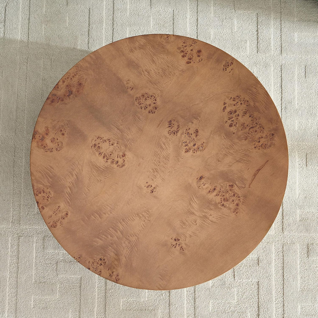 31.49'' Round Coffee Table Modern Wood Coffee Table for Living Room, Contemporary Circle Drum Pedestal Style, Burl Wood Veneer, Easy Assembly, Walnut