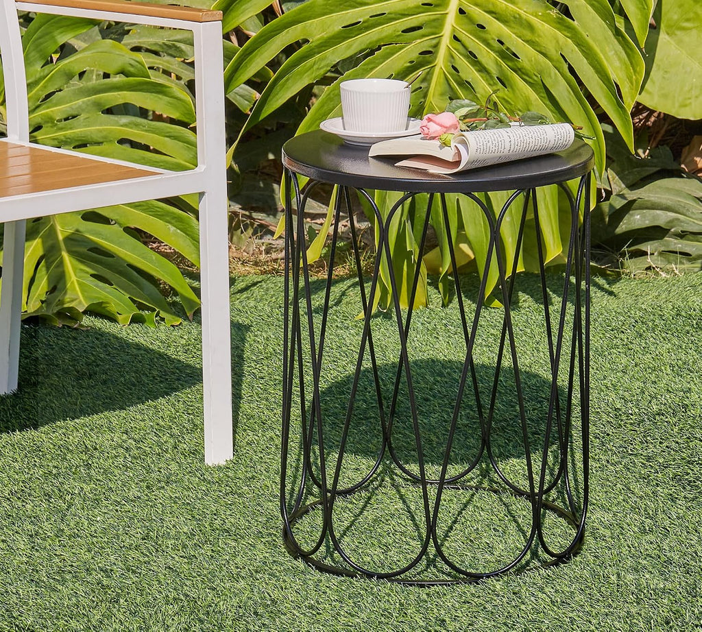 HFHOME Set of 3 Metal Outdoor Side Table, Nesting Round Coffee Table for Indoor Outdoor, Heavy Duty End Tables Plant Stand Living Room Garden Stool - Black