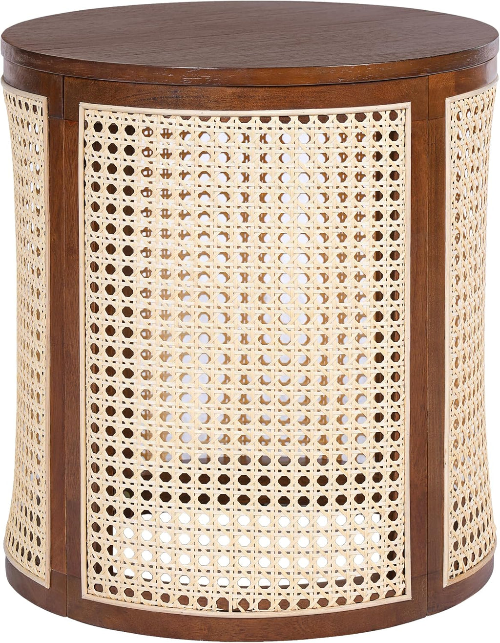 Christopher Knight Home Aurl Lift Top Round End Table with Storage, Modern Side Table with Woven Rattan Details, Wooden Small Coffee Table for Living Room, Round Storage Ottoman, Dark Brown
