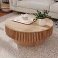 Oak Round Coffee Table with Storage for Living Room Wood Coffee Table Contemporary Circle Center Table for Apartment, Easy Assembly ø39.4
