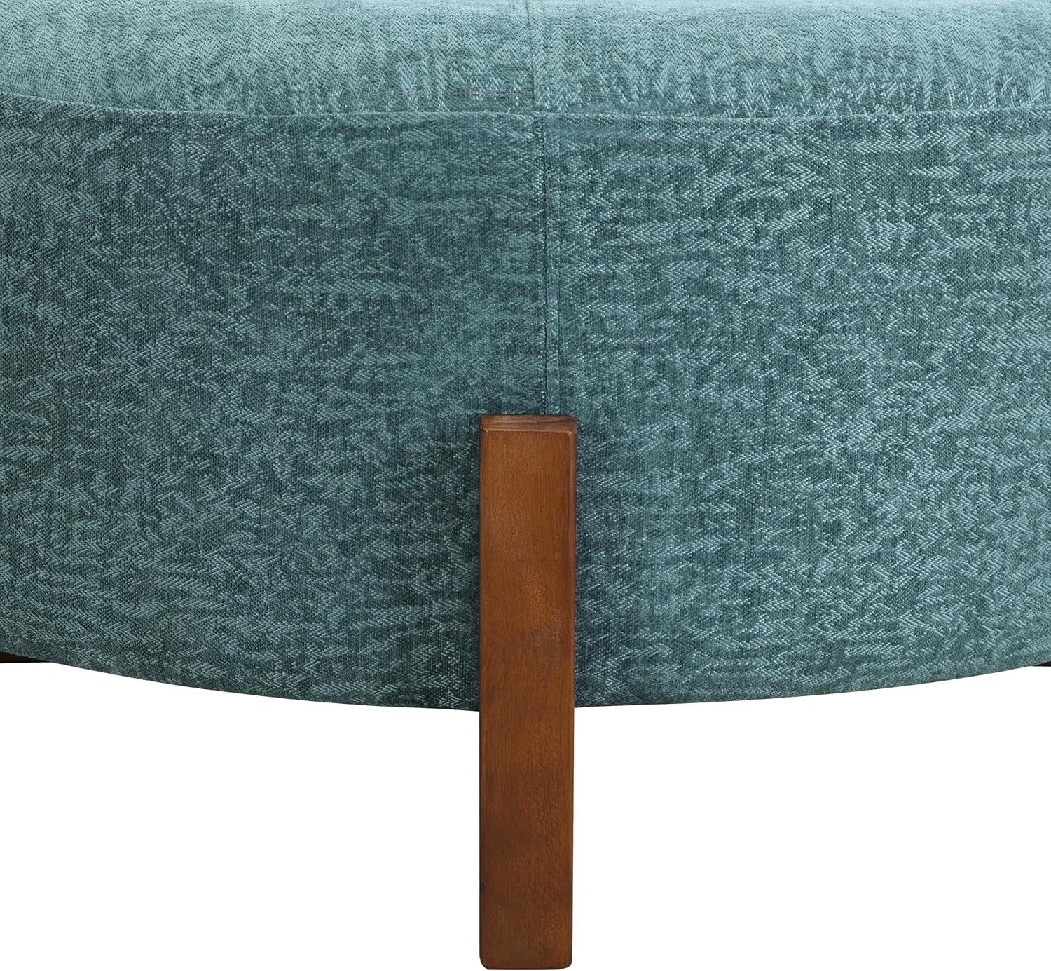 Christopher Knight Home Holmes Modern Chenille Upholstered Ottoman Coffee Table, Wooden Round Cocktail Ottoman, Large Living Room Sofa Footstool/Footrest, Teal Blue+Walnut