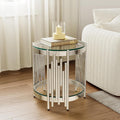 Round Glass End Table, 19' Modern 2-Tier Side Table with Clear Tempered Glass Top and Silver Stainless Steel Base for Living Room or Bedroom
