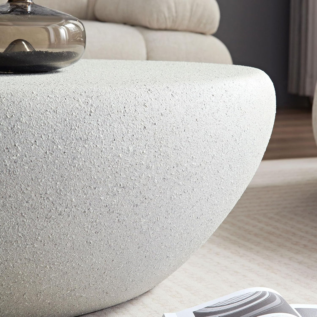 Faux Rock Coffee Table with Lightly Rought Rock Design,Irregular Drum Coffee Table Fiberglass Accent Stone-Like Central Table for Living Room,No Assembly