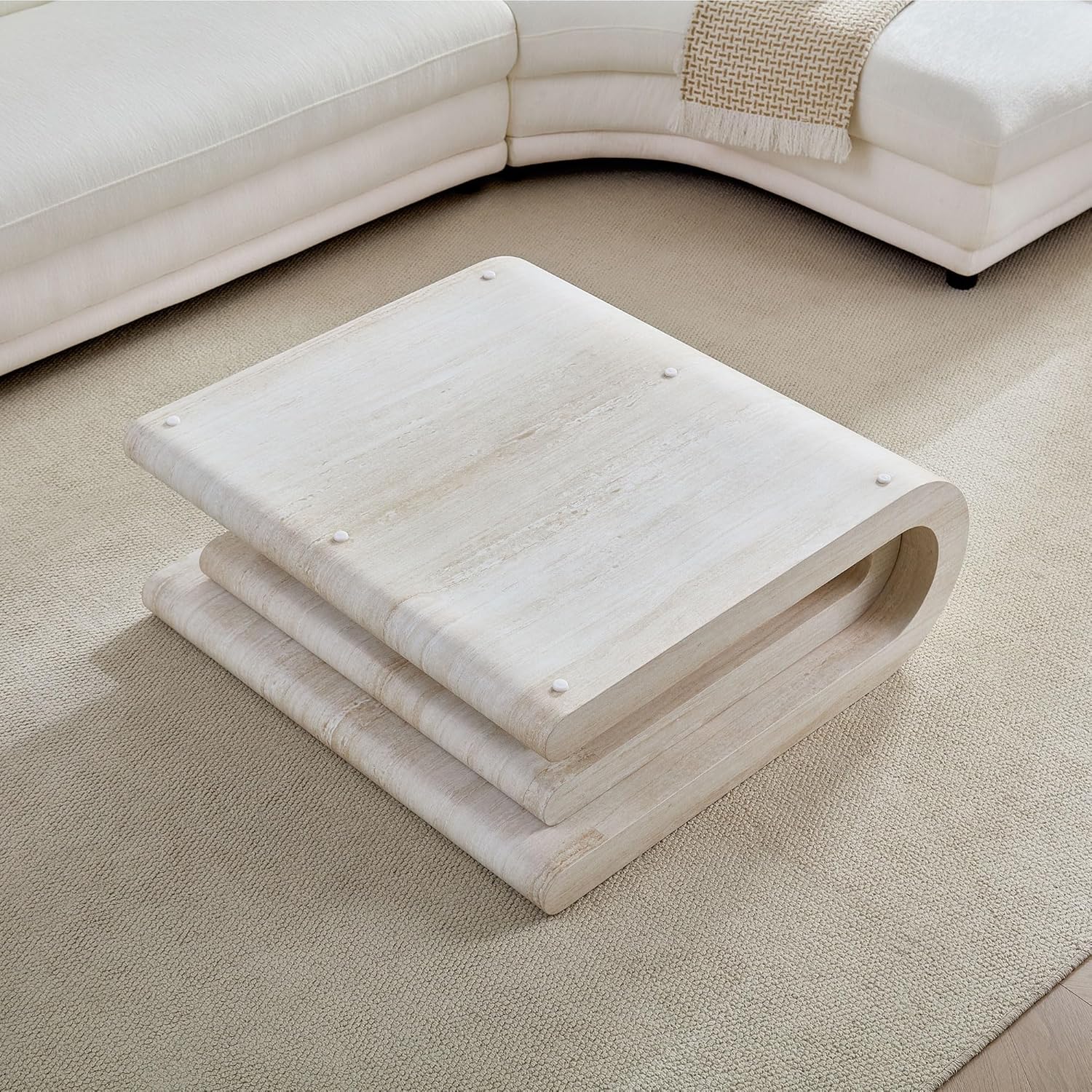 WILLIAMSPACE 33.86' Square Coffee Table with Faux Mars Pattern, Modern Irregular Center Table with Layered Base, Accent MDF Side Tea Table for Living Room Apartment,No Need Assembly (Mars Pattern)