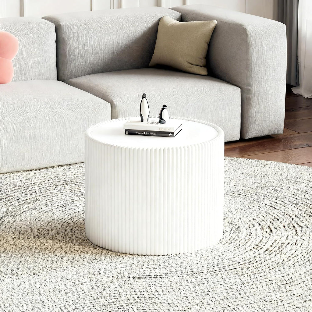 Modern Round Coffee Table Set of 2 Luxury Sintered Stone Top Coffee End Table in Black/White Leatherette Drum-Shape Small Coffee Side End Tables for Living Room,Fully Assembled