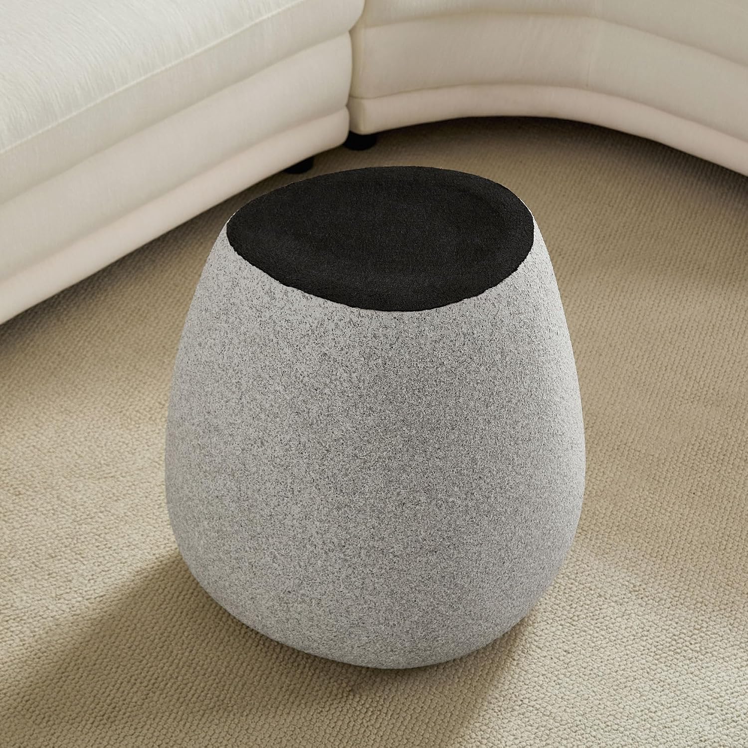 Faux Rock Side Table with Lightly Rought Rock Design,Irregular Drum End Table Fiberglass Accent Stone-Like Nightstand for Living Room,No Assembly