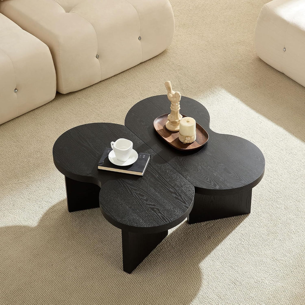 Modern Nesting Coffee Table Set of 2, Natural Wooden Coffee Table for Living Room, Small Center Table End Table Sets with Rustic Wood Grain for Bedroom Office Cafe Black 31.5' W x13.77 H