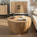 31.5'' Round Wood Coffee Table with Storage for Living Room, Modern Retro Farmhouse Bucket Shaped Drum Coffee Table for Living Room Apartment Bedroom, (ø31.5'' x 17.7'')