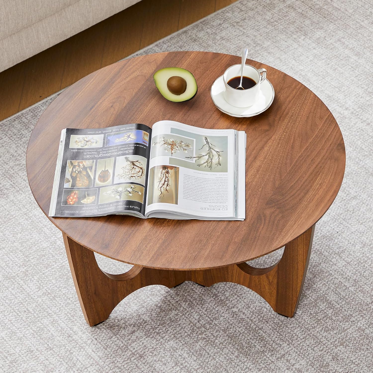 Bifins Small Round Coffee Table Set of 3,Round Coffee Table and 2 End Side Tables, Mid-Century Modern 3-Piece Living Room Tables Set for Apartment, Office,Small Space