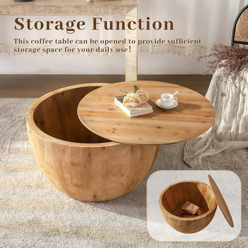 Vintage Style Bucket Shaped Coffee Table, Drum Coffee Table for Office, Dining Room and Living Room, Nature(Two-Piece Set)