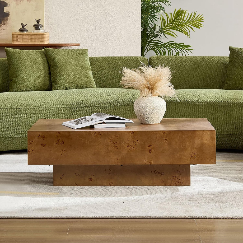43.31' Rectangle Coffee Table for Living Room Burl Wood Coffee Table Farmhouse Rustic Vintage Wooden Center Table with Pedestal for Apartment,Walnut
