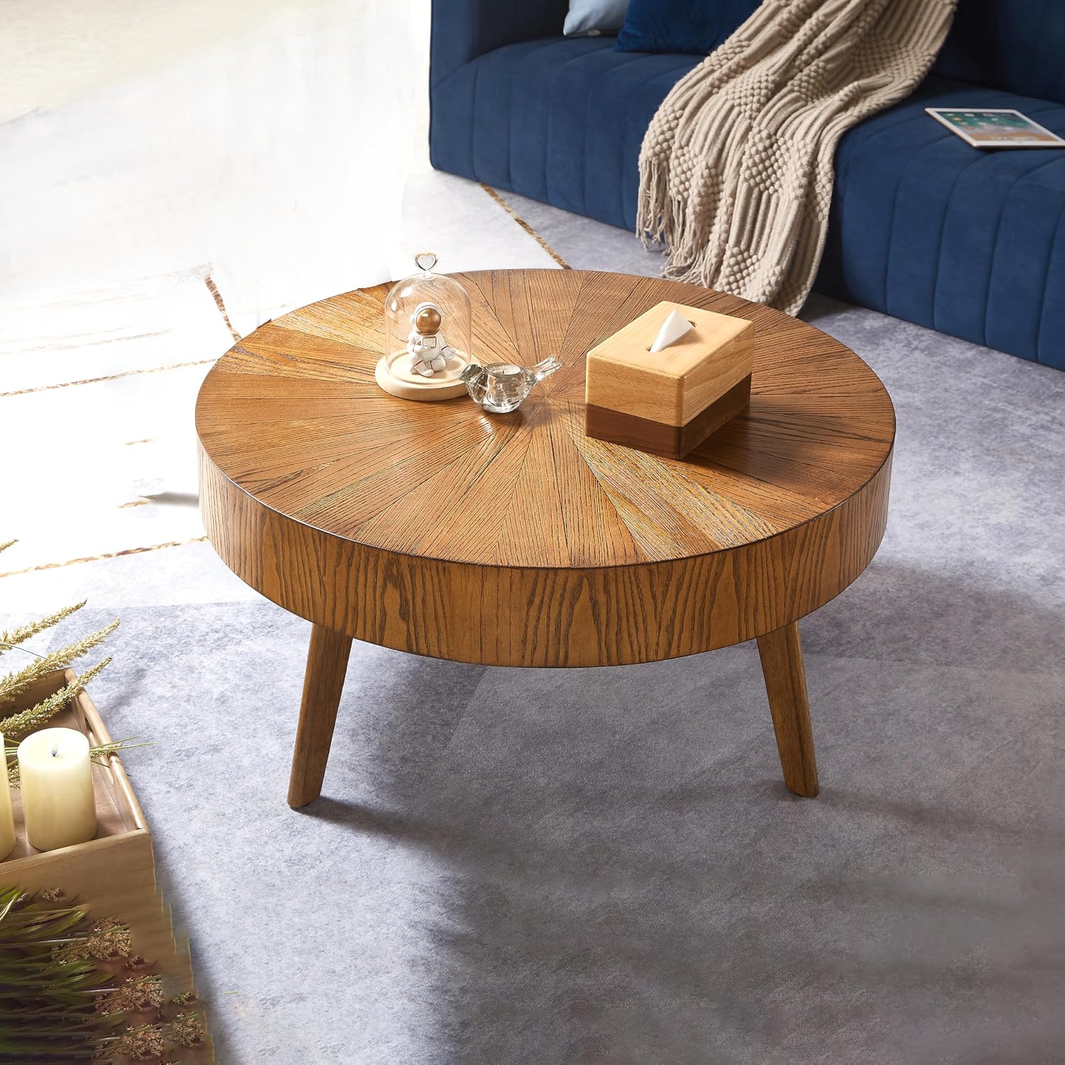 Round Wood Coffee Table for Living Room - Farmhouse Wood Circle Coffee Table, Wooden Rustic Round Coffee Table(Espresso,31x31x14 in)