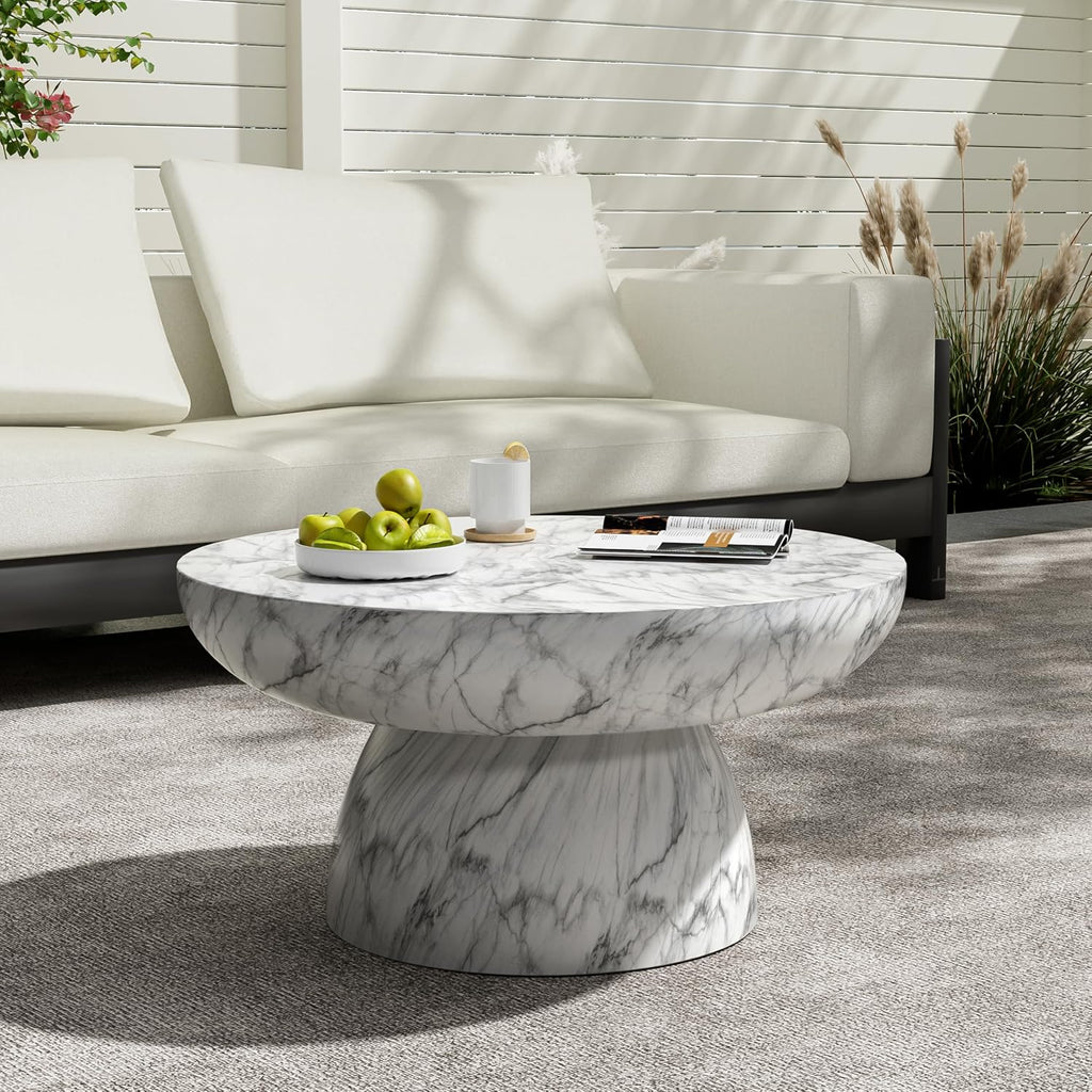 Merax Faux Marble Coffee Table, Indoor Outdoor MGO Top Side Table, Handcrafted Finish Modern Accent Table for Living Room, Patio, Garden, No Assembly Required