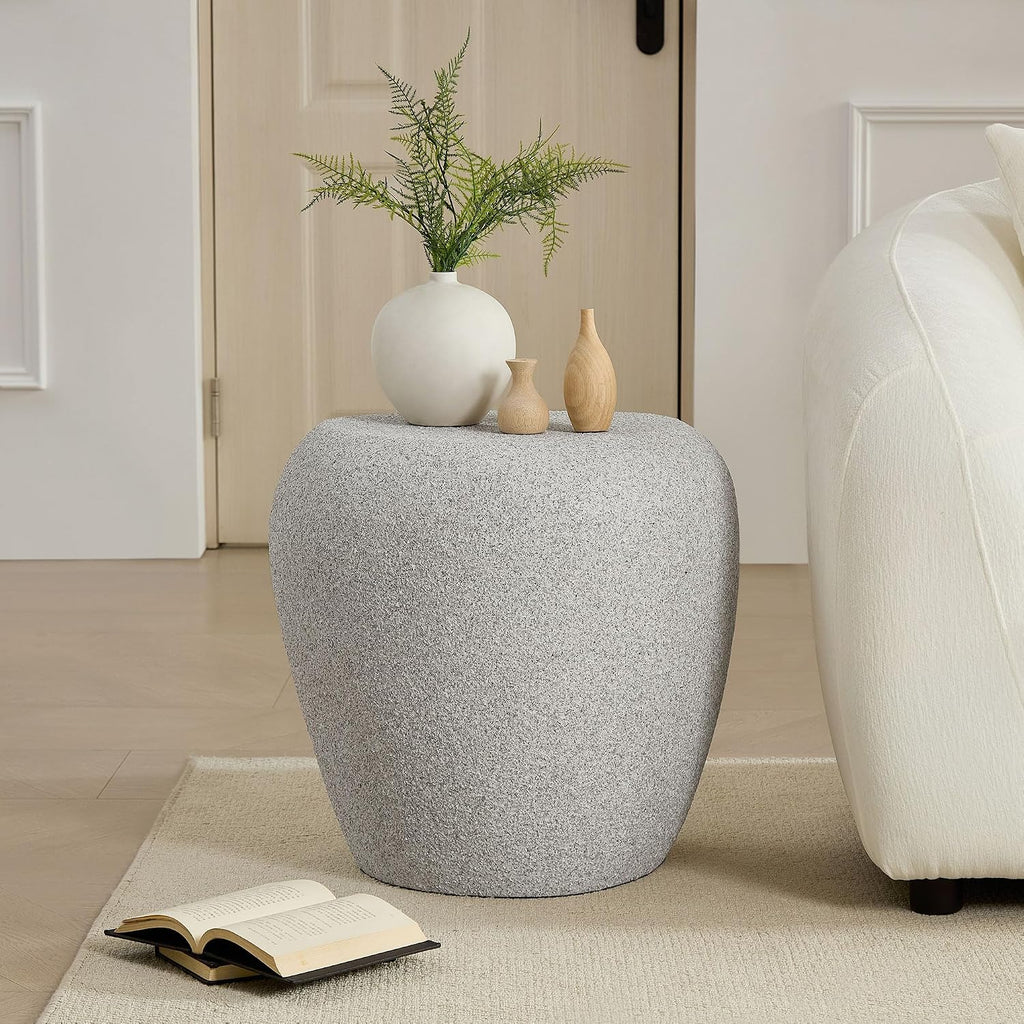 Faux Rock Coffee Table Set with Lightly Rought Rock Design,Irregular Drum Coffee Table Set with Side Table,Fiberglass Accent Stone-Like Central Table for Living Room,No Assembly
