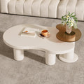 Nesting Coffee Table Set of 2, Modern Irregular Coffee Table & Tempered Glass End Table for Living Room, Unique Funky Center Table Set for Small Spaces, Easy Assembly, White