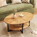 Solid Wood Oval Coffee Table with Cross Metal Legs, 43.3in Modern Industrail Center Table with Open Shelf Cocktail Tea Table for Living Room Bedroom, Natural Wood Color KFZ-1811-OA