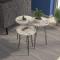 Set of 3 White Marble Nesting End Tables Round Wood Stacking Coffee Side Accent Table with Metal Legs for Living Room, Home Office, Nightstands for Bedroom