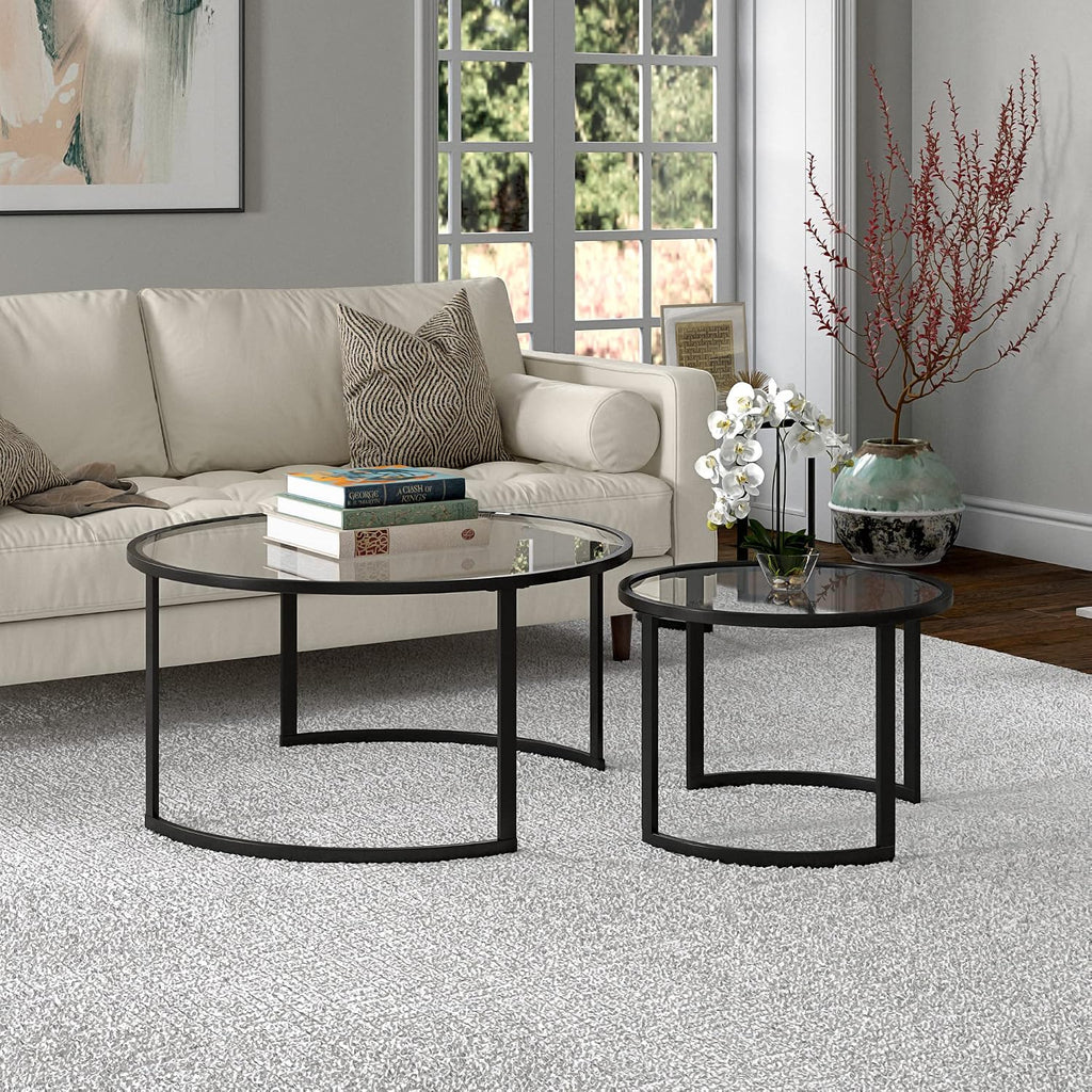 Mitera Round Nested Coffee Table in Blackened Bronze