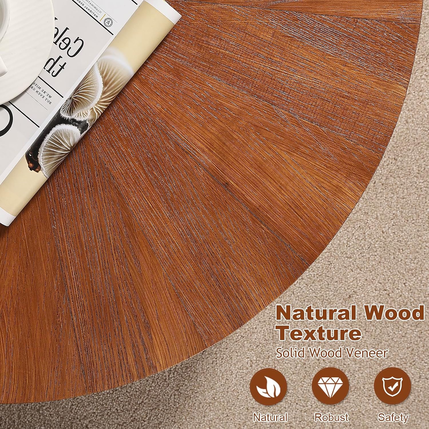HOKYHOKY Farmhouse Round Coffee Table Set of 3, Boho Sofa Side Nesting Tables End Table Set with Wood Natural Finish for Living Room, Bedroom, Home Office,Brown