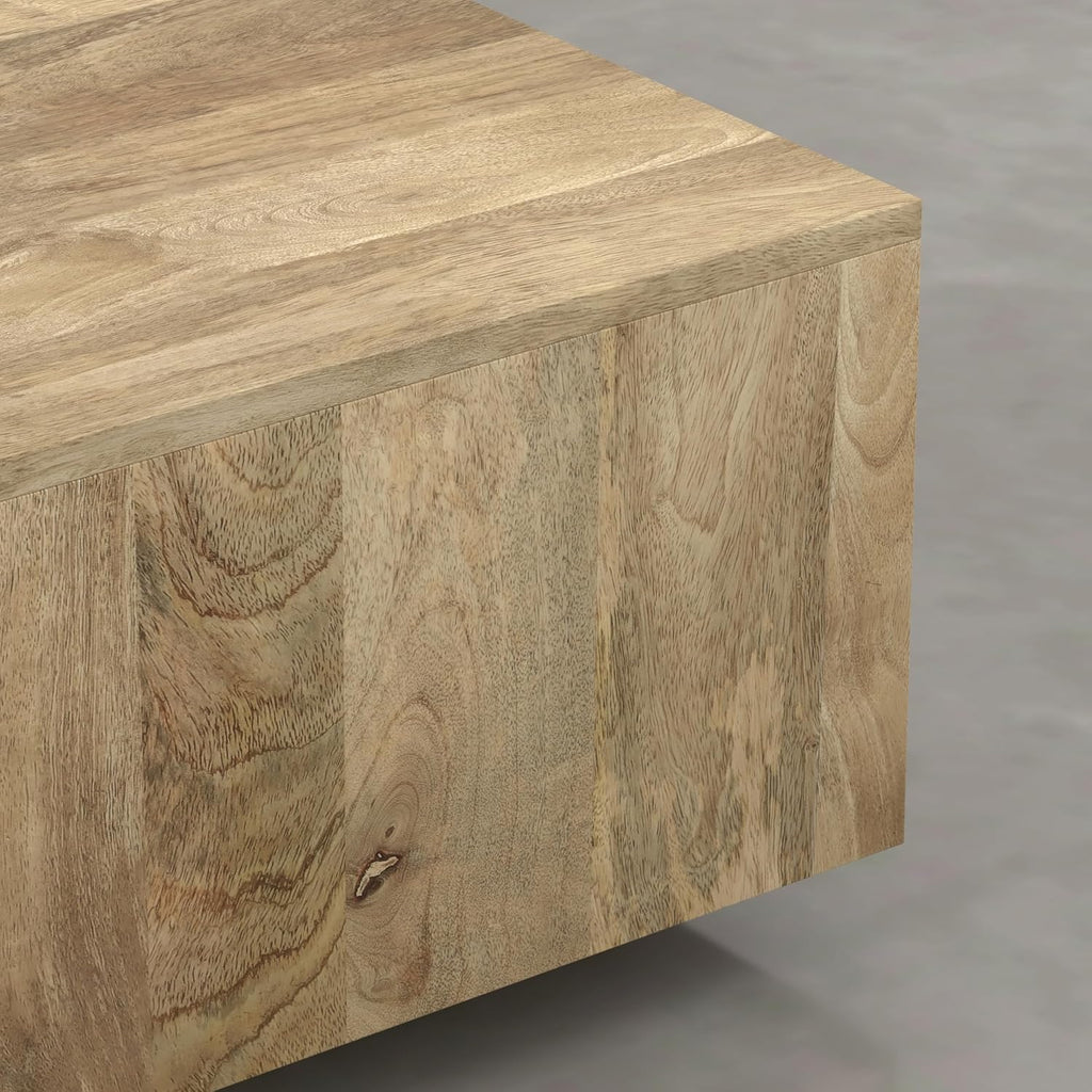 SIMPLIHOME Lockhart Square Coffee Table - 30 inch Wide Solid Mango Wood Living Room Table in Natural Blonde, Modern Cocktail Table for Family Room with Large Surface and Low Profile, Assembled