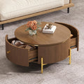 31.5' Modern Round Coffee Table with 2 Large Drawers Storage Accent Table, Brown