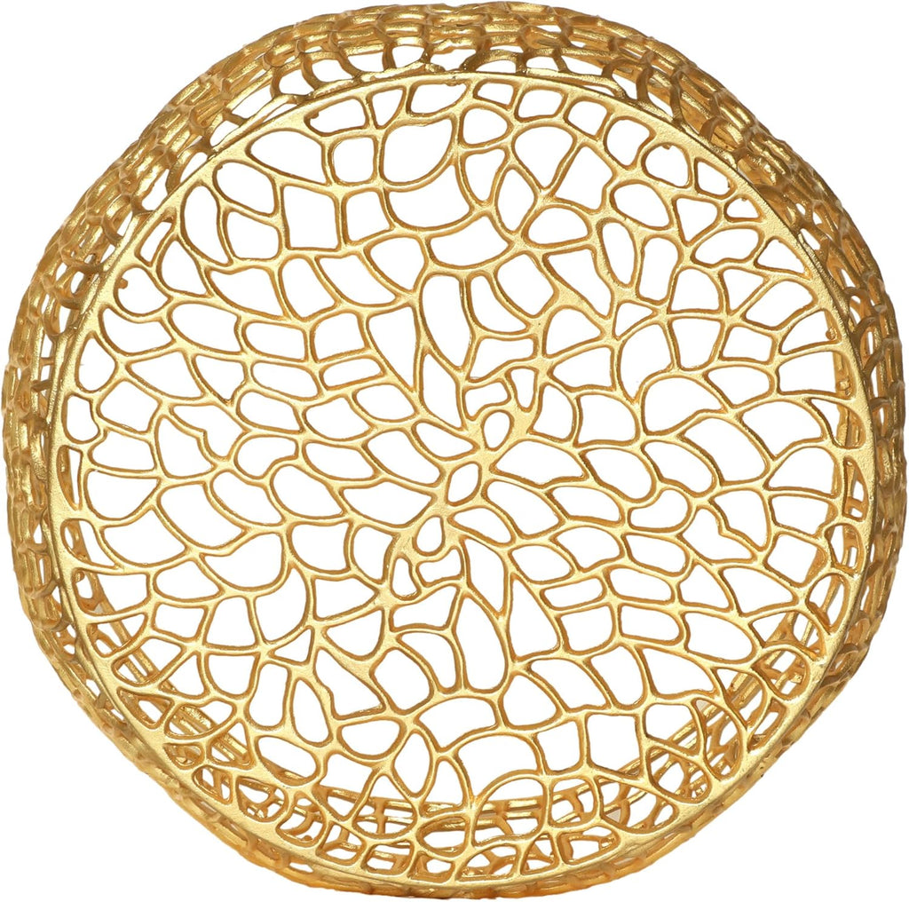 Modern Solid Aluminum Round Coffee Table with Intricate Design, Mesh Round Cocktail Table Creative Center Table for Living Room